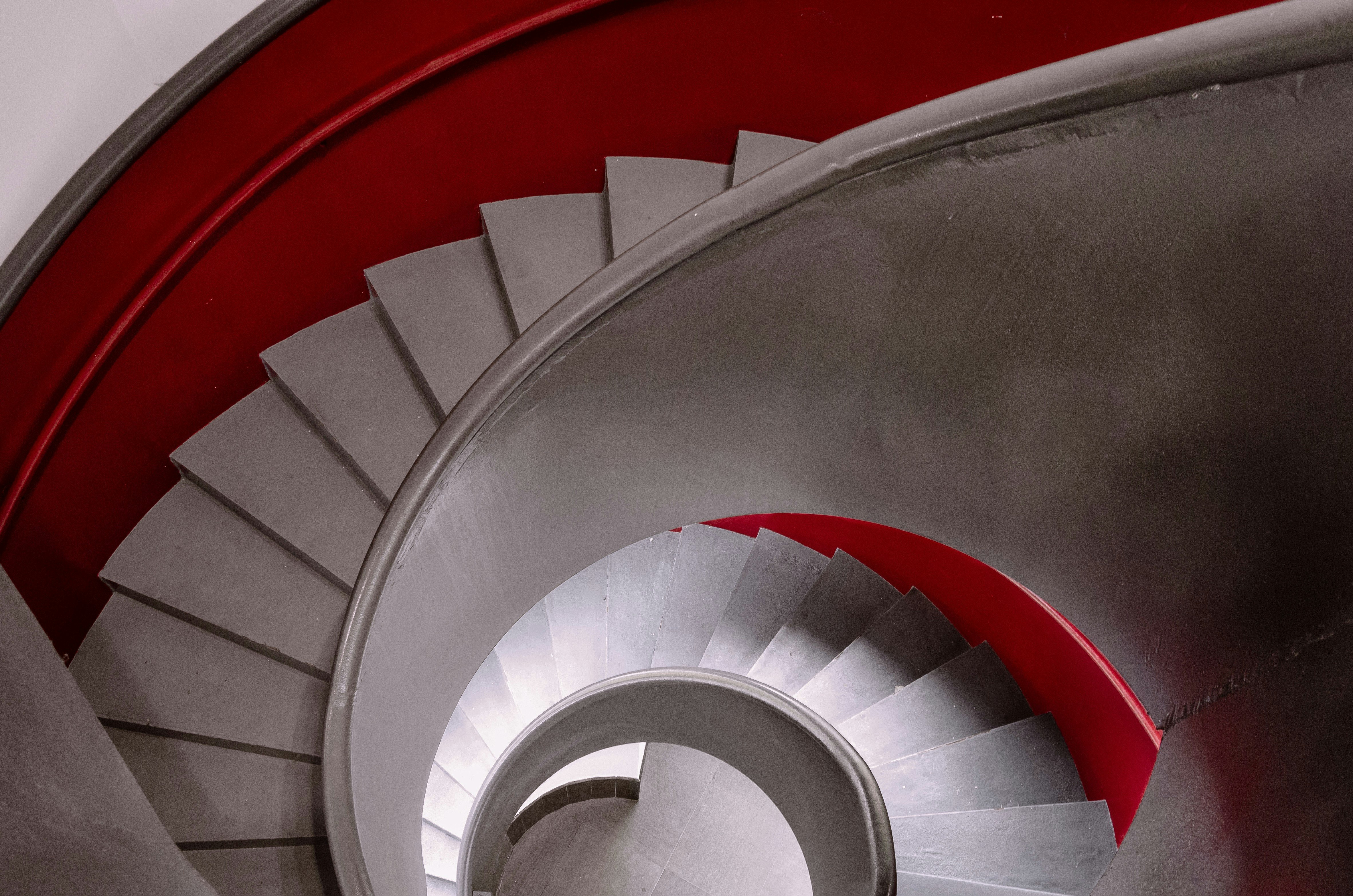 red and white spiral staircase